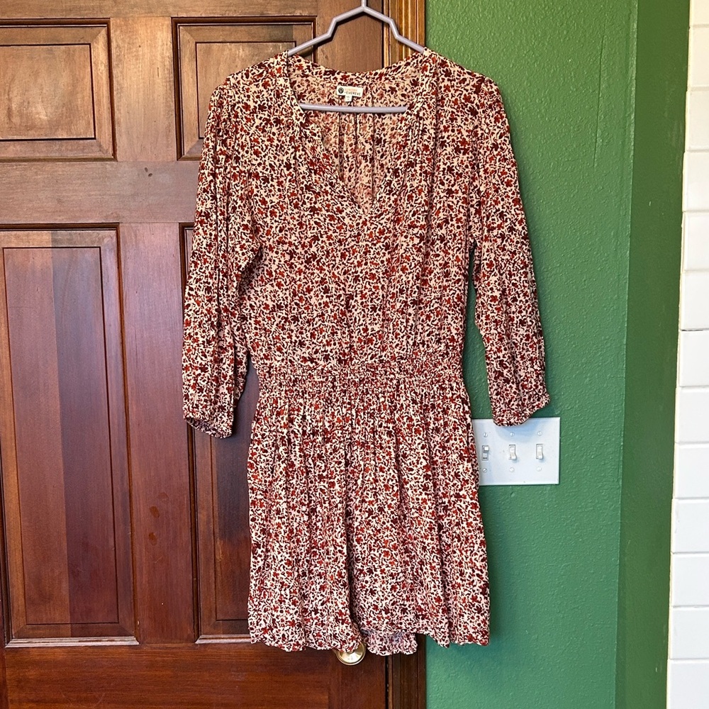 Sundry Red and White Floral Long Sleeve Dress
